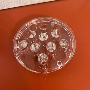 Vintage Clear Pressed Glass Flower Frog 11 Hole Round Floral Arrangement Tool